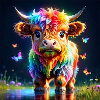 5D Diamond Painting Kit - Highland Cow, oinramad DIY Craft Set med runda diamanter, akryl ädelstenar Konst för hem väggdekoration, lämplig för nybörjare