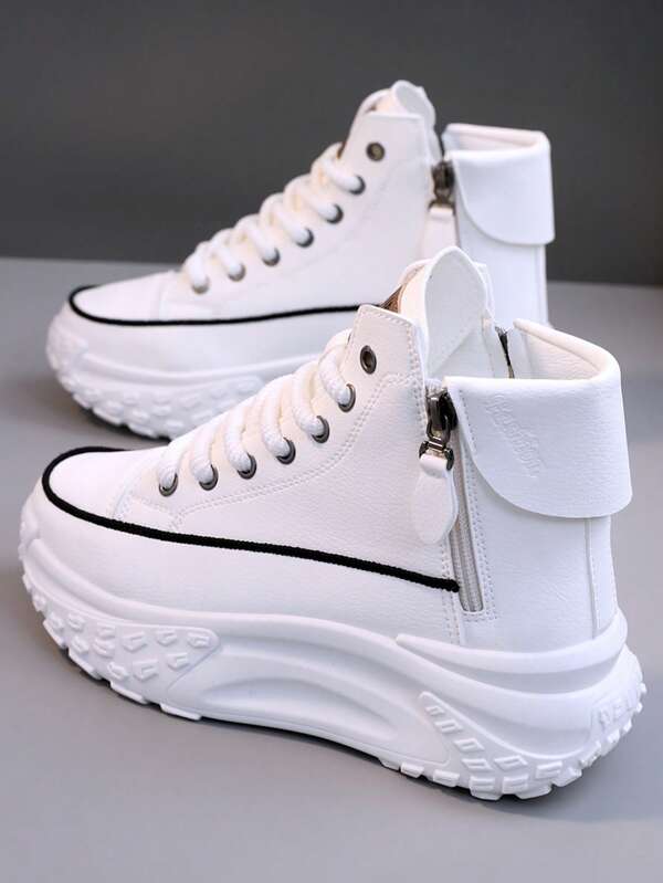 1pair Women Multicolor Casual/Sports Running Shoes, Round Toe, Lace-Up, Waterproof, High-Top Boots For Fall/Winter