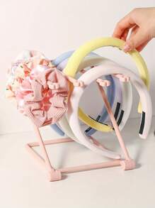 1pc Pink 4-Layer Foldable Hair Accessory Storage Box, Multi-Function Desktop Display Stand For Headbands, Hairbands, Home Decor Vertical Storage, Kitchen Towel Rack, Rectangular Plastic Jewelry Storage Box With Desktop Mount, Suitable For Men And Women Gifts, Hanging Jewelry Storage Box Back To School