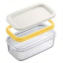 Latest [Butter Slicer Storage Container] 1 Count, 2in1 Butter Cutter Box, Butter Slicer And Storage Container With Lid, Butter Box, Glass Bitter Saucer With Cover, Creative Butter Dish, Butter Keeper With Cutter Wire, Kitchen Stuff, Kitchen Gadgets - 黃色 - 查看 1
