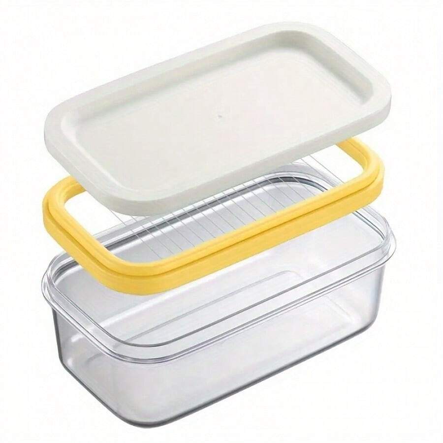 Latest [Butter Slicer Storage Container] 1 Count, 2in1 Butter Cutter Box, Butter Slicer And Storage Container With Lid, Butter Box, Glass Bitter Saucer With Cover, Creative Butter Dish, Butter Keeper With Cutter Wire, Kitchen Stuff, Kitchen Gadgets - 黃色 - 查看 1