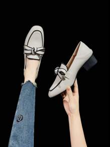 Mengshangli 秋冬季方头法式粗跟套脚舒适平底鞋，优雅女士办公鞋，高贵典雅乐福鞋