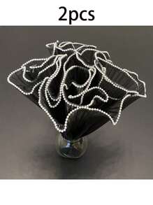 6 pièces/set Bouquet de fleurs en chiffon de style vague coréen, artisanat de fleurs roses pour l'emballage-cadeau, convient pour la décoration de fleuriste, les faveurs de mariage, les cadeaux d'anniversaire - chiffon, volants, perles, rose, blanc