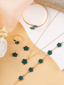 Set de 5 piezas de joyería de corona y joyería de rhinestone para niñas - Verde - Ver 5