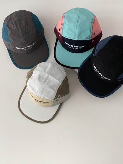 1pc Soft Top Functional Outdoor Flat Brim Quick Dry Baseball Cap, Women's Colorblock 5-Panel Hat, Breathable Sun Protection Snapback Cap, Spring/Summer