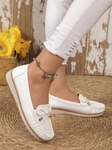 Mocasines planos de mujer con lazo decorativo, de un solo color, informales, ligeros, cómodos y de moda