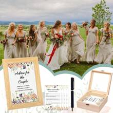 Bridal Shower Advice And Wishes For The Mr And Mrs, 53 Pcs/Set Advice And Wish Personalized Wedding Guest Book Alternative Wedding Games, Include 1 Sign, 50 Pcs Advice And Wishes Cards, 1 Signature Pen And 1 Wooden Box, For Bridal Shower Wedding Party