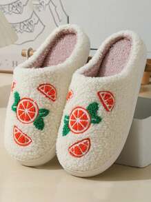 Giày bốt mặt cười màu vàng thu đông mới, trái tim ombre, cam, dép lê dày nhung nơ cà phê, dép đi trong nhà ấm áp thoải mái cho cặp đôi, dép vải dày chống trượt cho phụ nữ sau sinh - trái cam - Xem 1