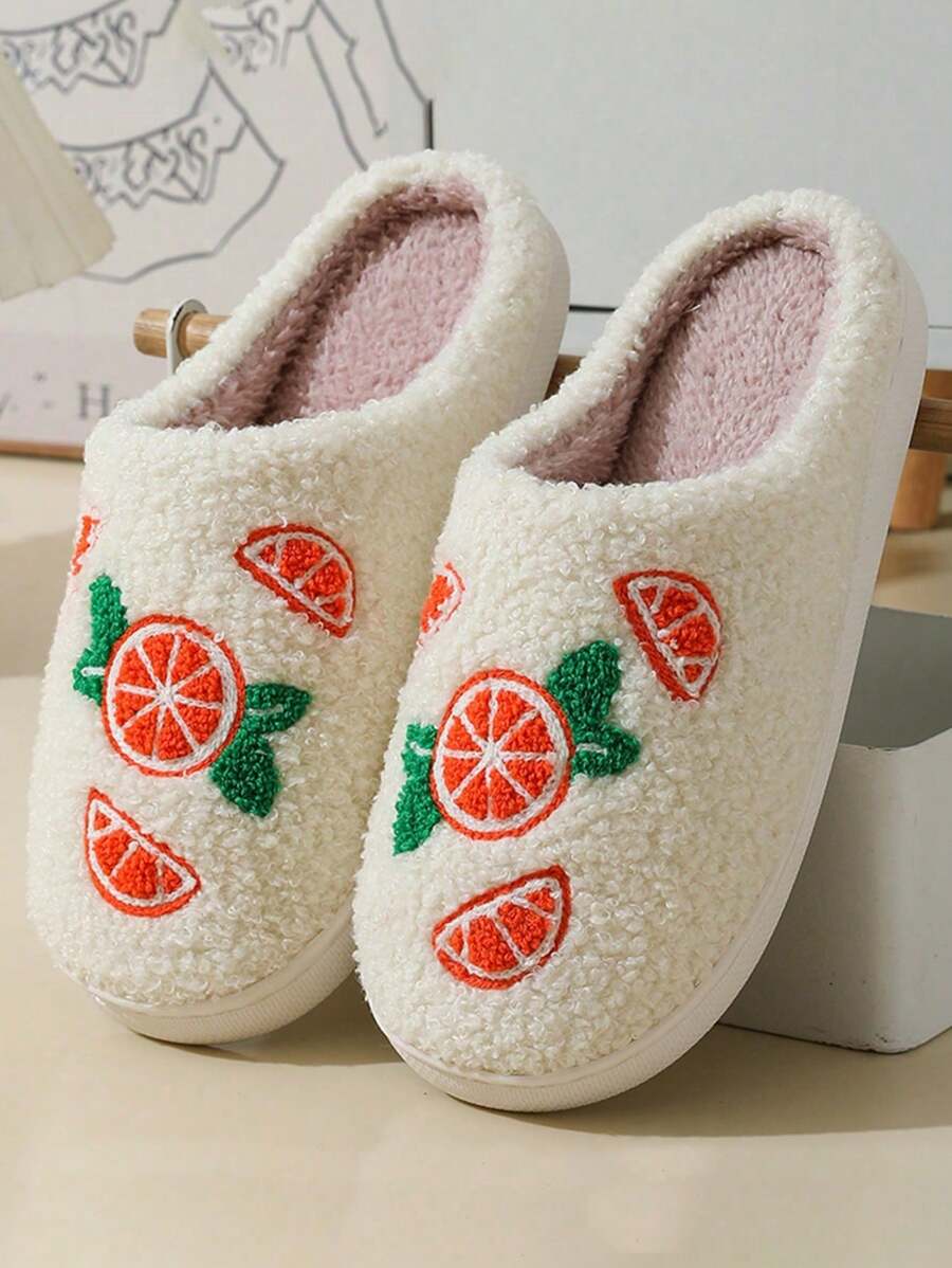 Giày bốt mặt cười màu vàng thu đông mới, trái tim ombre, cam, dép lê dày nhung nơ cà phê, dép đi trong nhà ấm áp thoải mái cho cặp đôi, dép vải dày chống trượt cho phụ nữ sau sinh - trái cam - Xem 1