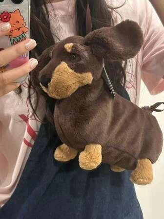 Mini Plush Cartoon Dachshund Dog Novel Design Cross-Shoulder Bag Suitable For Graduate Students, Teen Girls, Freshman, Sophomore, Junior And Senior Students, College And High School, Perfect For Outdoor, Travel And Back To School, Vacation, Shopping, Teen Women Women College Students, Work, Business, Commuting, Outdoor, Travel, Outing