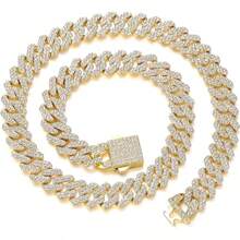 12mm Cuban Link Chain Mens Ice Out Miami Cuban Necklace Silver/Gold Bling Diamond Hip Hop Jewelry For Women - Vàng - Xem 1