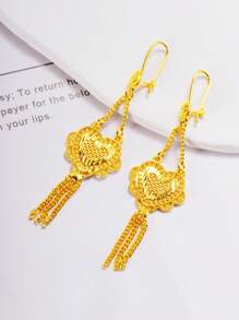 Elegant Gold Heart-Shaped Chain Pendant Earrings - Vintage Style, 24K Gold-Plated Copper Material, Perfect Gift For Valentine's Day And,Mom,Mother,Mother's Day,Gift