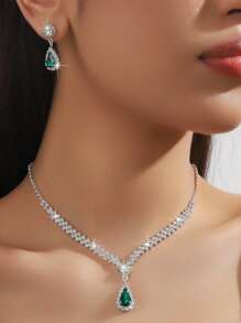 4 Stücke/Set Damen einfacher eleganter Wassertropfen Anhänger Halskette, Ohrringe, Armband Schmuckset, Braut Hochzeitskleid Accessoire, Party/Alltags Tragen