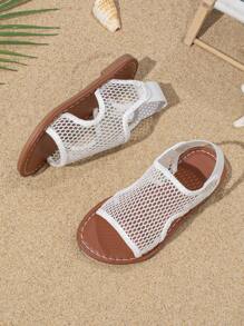 Dép lưới mùa hè cho trẻ em, dép đế bằng thoáng khí thời trang, giày đi biển thông thường, thích hợp cho việc đi dạo hàng ngày - trắng - Xem 3
