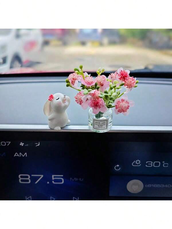 2pcs Cute Rabbit Ornament Flower Vase Decor For Car Interior