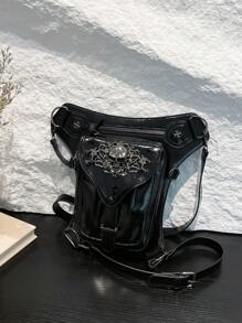 Nieuwe Punk Chained Schoudertas Vrouwen Steampunk Schedel Schouder Crossbody Telefoontasje Taille Beentas