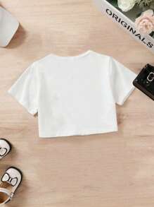 2pcs/Set Tween Girl Chicago 19 Print Round Neck Short Sleeve T-Shirt & Pleated Skirt Outfit, Spring/Summer - Multicolor - View 6