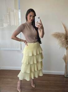 Pleated Skirt With 4 Ruffles, 4 Marias, 4 Layers - Yellow - View 1