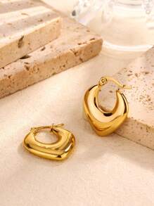 1 par/3 pares Pendientes aro de acero de titanio dorado, pendientes aro minimalistas resistentes a la decoloración, versátiles y de moda para mujeres