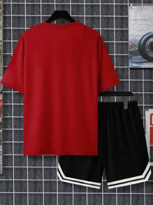 Conjunto de 2 piezas de camiseta de manga corta y shorts para hombre con estampado de letras y calavera