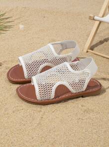 Dép lưới mùa hè cho trẻ em, dép đế bằng thoáng khí thời trang, giày đi biển thông thường, thích hợp cho việc đi dạo hàng ngày - trắng - Xem 6