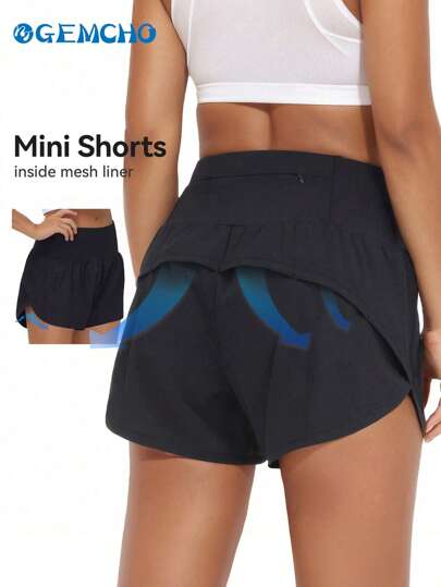 GEMCHO 女士吸汗运动短裤，适合马拉松和慢跑的运动跑步短裤，宽松版型，隐形后袋短裤，透气瑜伽骑行跑步健身房户外健身短裤