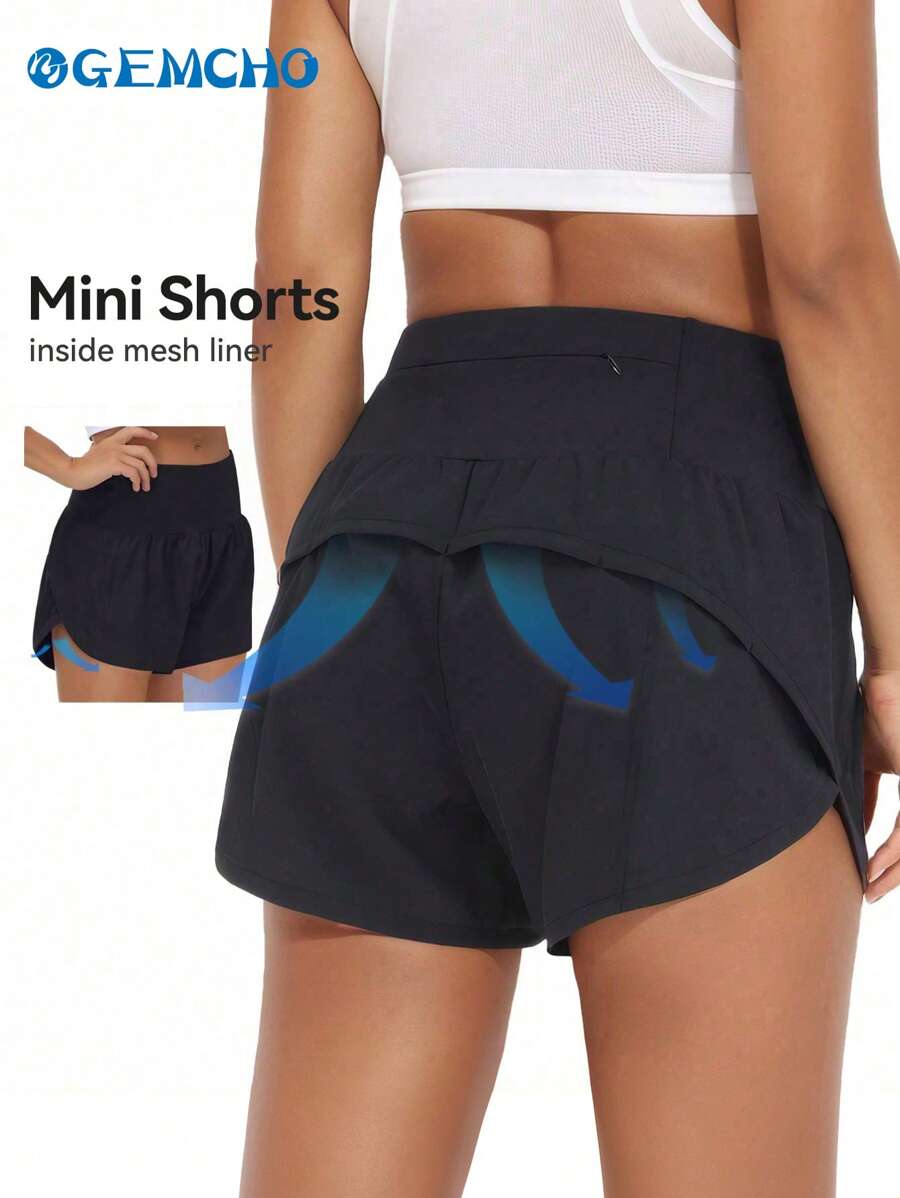 GEMCHO 女士吸汗运动短裤，适合马拉松和慢跑的运动跑步短裤，宽松版型，隐形后袋短裤，透气瑜伽骑行跑步健身房户外健身短裤