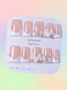 10 件手工制作短法式美甲蝴蝶结指甲贴，简约时尚按压式指甲