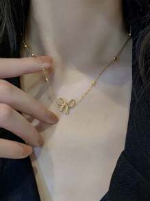 1 件蝴蝶结项链，简约时尚，适合日常休闲佩戴 - 金色 - 查看 7
