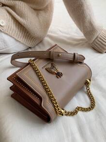 Bolso bandolera decorativo con abeja vintage, bolso de hombro con cadena para mujer, bolso cuadrado con solapa decorada con tachuelas