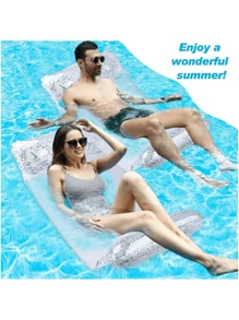 1pc Bestselling Water-Based Glitter Transparent Inflatable PVC Hammock, Adult Net Hammock For Pool, Beach Pool Float - Clear - View 7