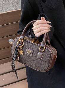 1pc Plush Keychain Decor Large Capacity Soft Leather Tote Bag, Boston Style Handbag For Women, Suitable For Commuting All Year Round, New Autumn And Winter Women Bag, Best Fall Purse