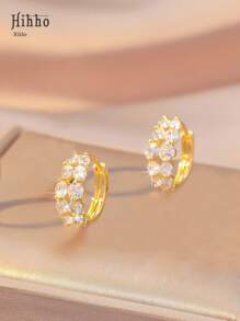 Hihho 1 Pair Retro Style Copper Inlaid Hollow Geometric Circle Design Hoop Earrings, Fashionable Decoration Earrings For Women, Holiday Gift