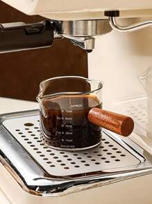 1pc 100ml/3.3oz Calibrated Concentrated Coffee Cup With Wooden Handle, Latte Art Cup - Clear - View 2