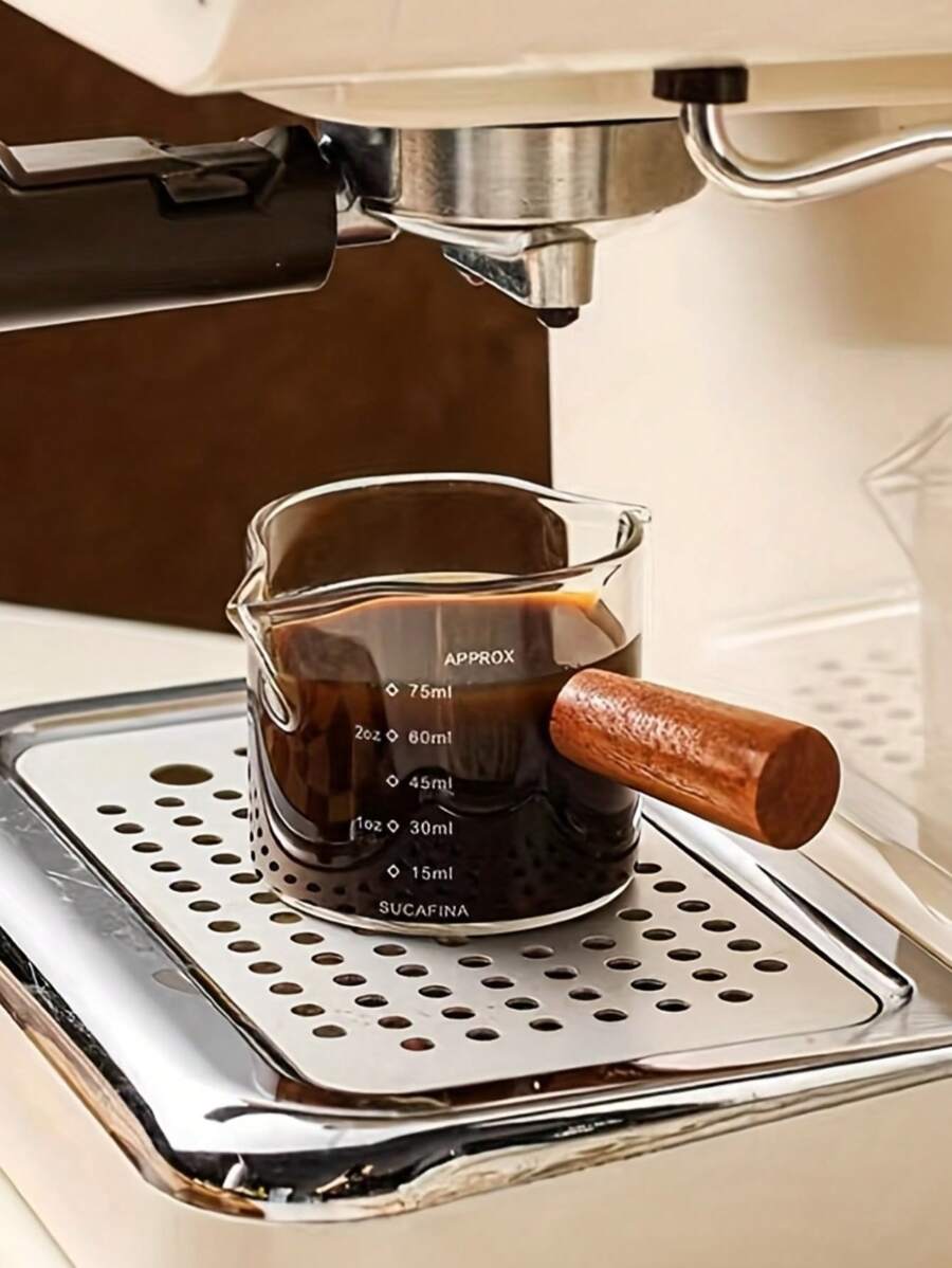 1pc 100ml/3.3oz Calibrated Concentrated Coffee Cup With Wooden Handle, Latte Art Cup