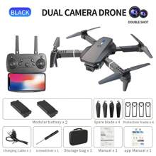 Foldable Remote-Controlled Drone E88 Equipped With Dual Cameras, USB Rechargeable Lithium Polymer Battery, Wi Fi Remote Control, 720p Video, Indoor Use, Beginner Level, Intelligent Obstacle Avoidance
