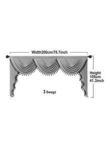 1pc Grey Fringed Curtain, Modern Business Style Imitation Linen Material Short Valance, Suitable For Living Room, Bedroom, Kitchen Window And Door Decoration