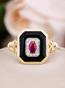 1 Anillo de moda premium, joyería de mujer con incrustaciones de cobre y circonita, perfecto para uso diario, fiestas, citas, regalo del Día de San Valentín