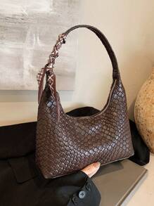 Fashion Versatile Simple Shoulder Bag With Scarf - Coffee - View 2
