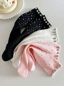 Spring/Summer Lightweight Korean Style Fully Rhinestone Shiny Mid-Calf Socks, Fashionable Versatile Socks With Rhinestone Decor