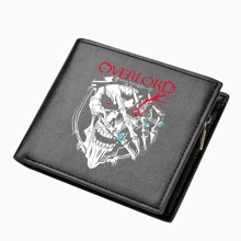Billetera corta genial Overlord de color negro de hombres, PU, portaidentificaciones de anime, monedero con cierre con diseño de calavera de dibujos animados, bolsillo para monedas, bolsa para cambio y dinero, billetera pequeña para hombre - Negro - Ver 1