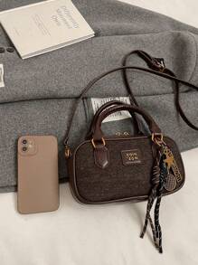 1pc Plush Keychain Decor Large Capacity Soft Leather Tote Bag, Boston Style Handbag For Women, Suitable For Commuting All Year Round, New Autumn And Winter Women Bag, Best Fall Purse