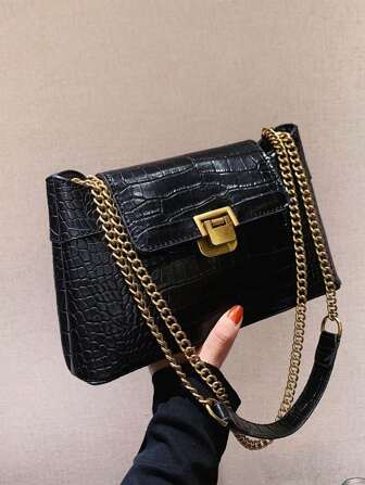 1 ชิ้น กระเป๋าสะพายสตรี สีเรียบ ผิวสัมผัส หนังเทียม กระเป๋าสะพายรูปทรงสำเร็จรูป บุผ้าโพลีเอสเตอร์ ขอบชุบ กระเป๋าสะพายข้างสายยาว