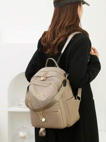 1pc Women Backpack, Casual Stylish Minimalist Design, Multifunctional Bag - Khaki - View 7