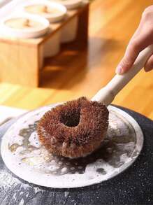 Natural Coconut Fiber Pot Brush, Long Handle Dishwashing Brush, Non-Stick Oil Cleaning Brush, Household Cleaning Tool - Multicolor - View 7