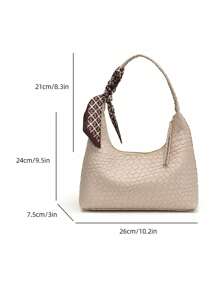 1pc Minimalist Beige Shoulder Armpit Bag With Free Scarf - 米色 - 查看 9