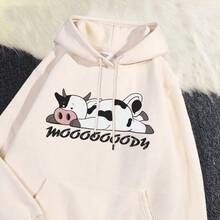 Women's Spotted Cow Print Sweatshirt, Street Hoodie, Breathable, Warm Pullover, Cute Sportswear, Autumn, Winter