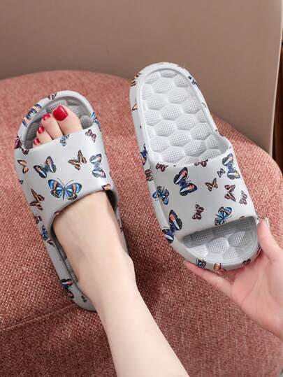 Printed Slip-On Sandals For Women, 2024 New Model, Thick Sole, Versatile, Platform, Strap, Fashionable, Suitable For Summer Outdoor Wear