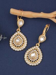 1pc Women's Crystal Drop Earrings, Gold Color, Elegant For Wedding, Party, Mother's Day Gift