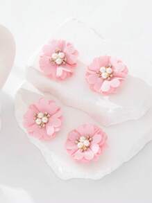 4 piezas de Pasadores de pelo con flores para niñas pequeñas y bebés - Rosa - Ver 5